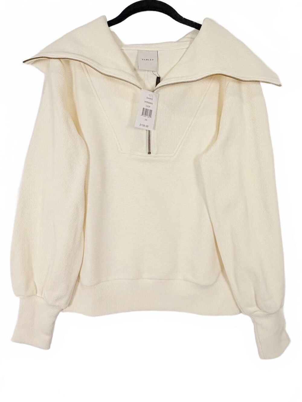 Varley Vine Half Zip Pullover Sweatshirt Egret White Ottoman Ribbed Size XS NWT